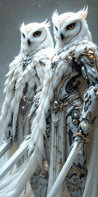 The primary subject of the image is a robotic figure, possibly a character from a video game, with a white and gold color scheme. The robot is wearing a white cape and has a white and gold armor. The setting is a futuristic environment, with the robot standing in front of a backdrop that features a mix of white and gold colors. The visual style of the image is a combination of digital art and illustration, creating a unique and intricate design. The overall atmosphere of the image is one of elegance